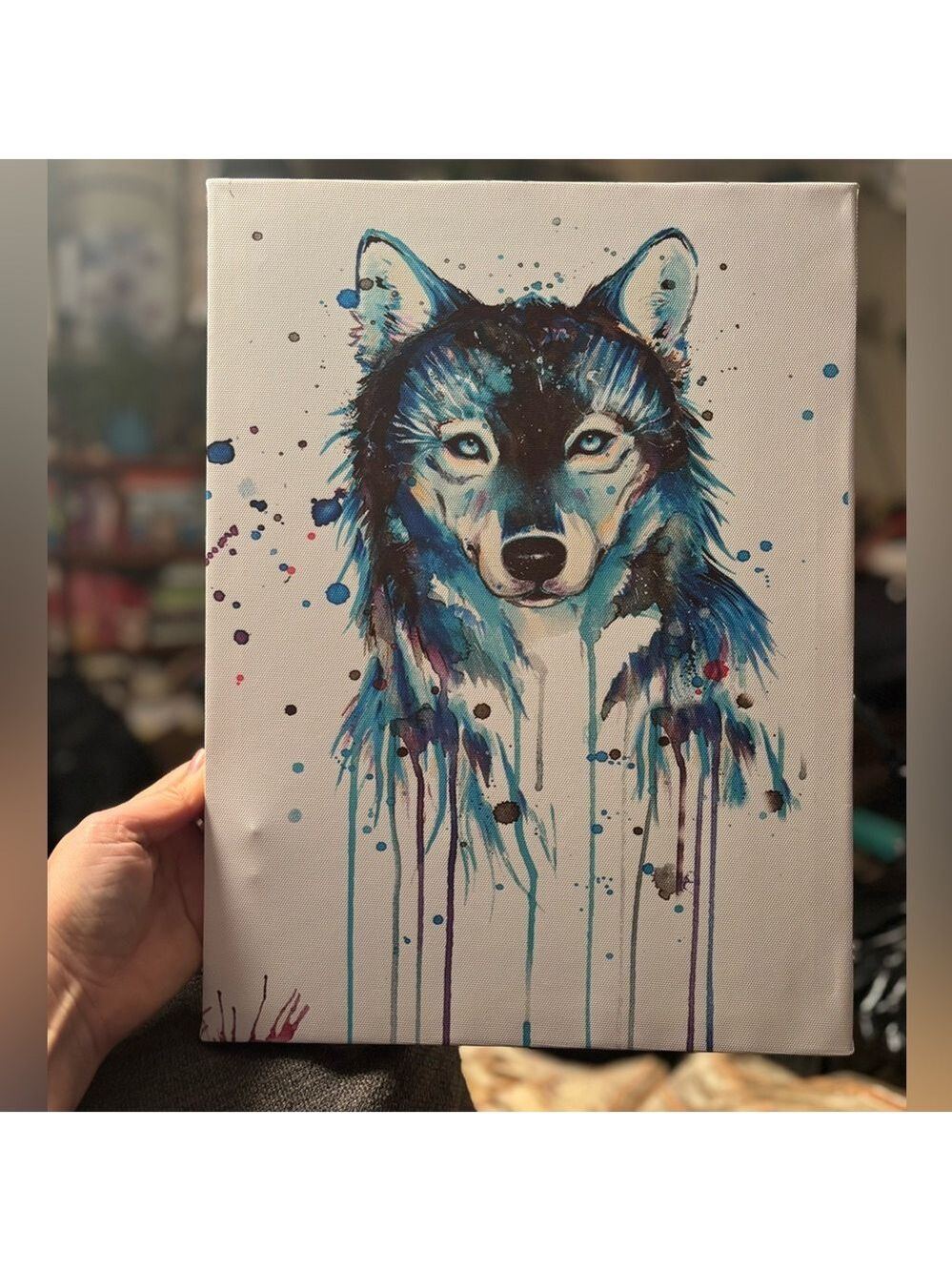 Celestial Wolf Guardian Ethereal Dripping Watercolor Print on Canvas 11.5x8.5 🐺